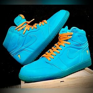 Vibrant Blue and Orange High-Top Sneakers
